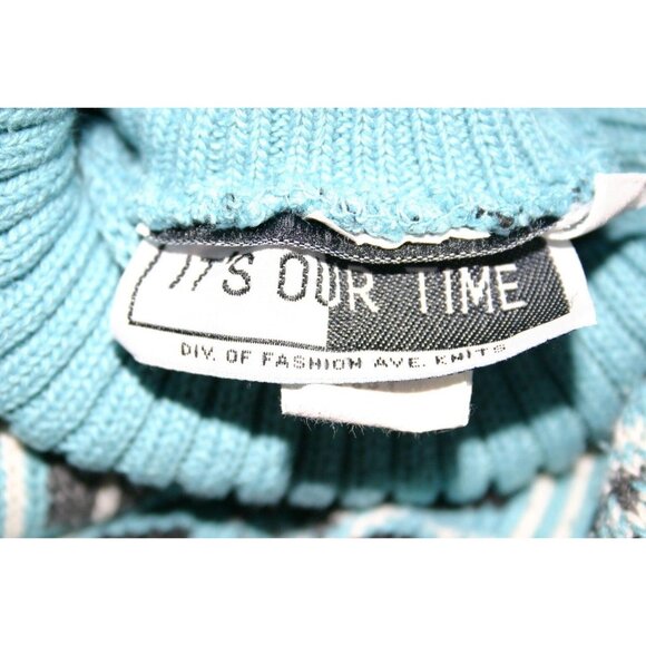 Its Our Time Womens Nordic Pattern Turtleneck Sweater Blue Black Knit Sz Medium - Picture 6 of 6